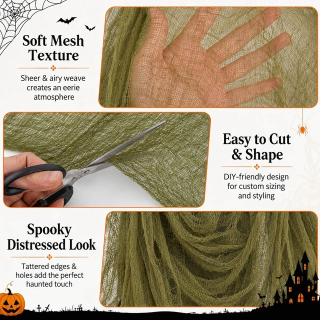 Alt view image 3 of 7 - Halloween Green Creepy Cloth 600x42 Inch Spooky Gauze Decor Spooky Haunted Look, Easy to Drape and Shape, Customizable DIY Decor, Indoor and Outdoor Halloween Use,Spooky Haunted Look