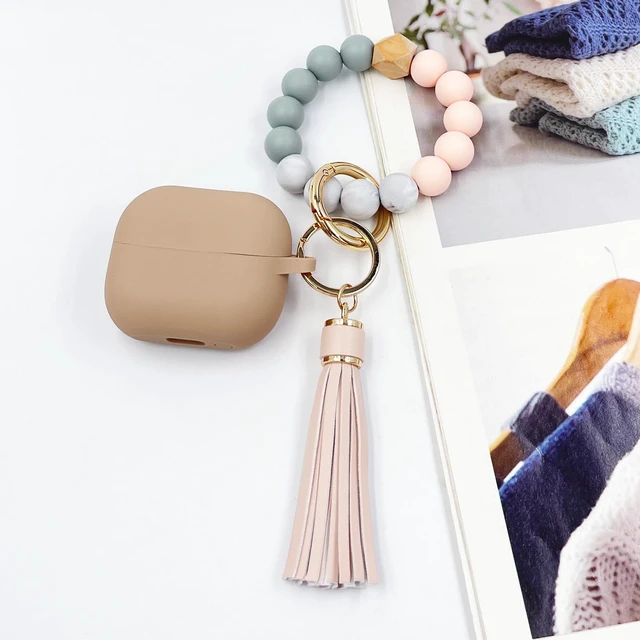 Alt view image 2 of 7 - Compatible with Samsung Galaxy Buds 3 Case/Pro Case, Silicone Protective Cover With Bracelet Keychain (Milk Tea)