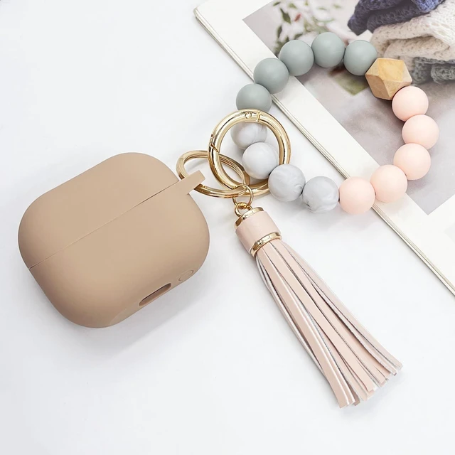 Alt view image 4 of 7 - Compatible with Samsung Galaxy Buds 3 Case/Pro Case, Silicone Protective Cover With Bracelet Keychain (Milk Tea)