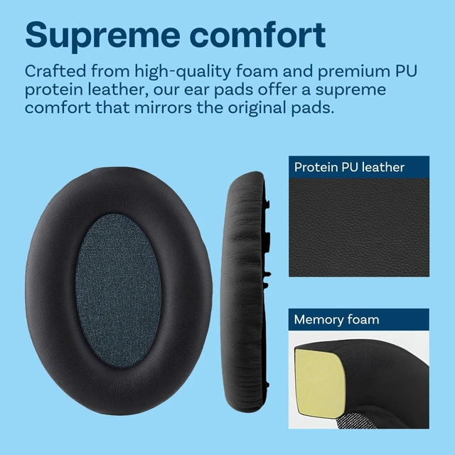 Alt view image 3 of 5 - Ear Pads Replacement for Sony WH-1000XM3 Noise Cancelling Headphone by - Memory Foam and Protein PU Ear Pad Cushions - Noise Isolation Earpads Replacement Black