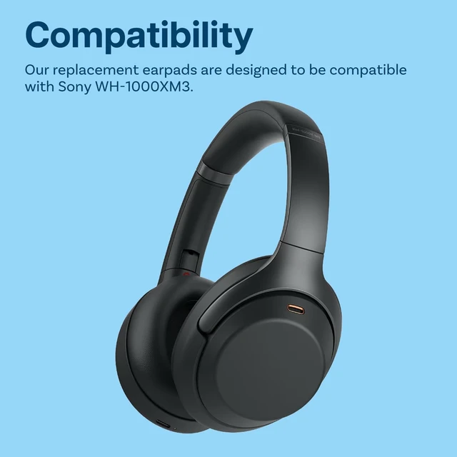 Alt view image 4 of 5 - Ear Pads Replacement for Sony WH-1000XM3 Noise Cancelling Headphone by - Memory Foam and Protein PU Ear Pad Cushions - Noise Isolation Earpads Replacement Black