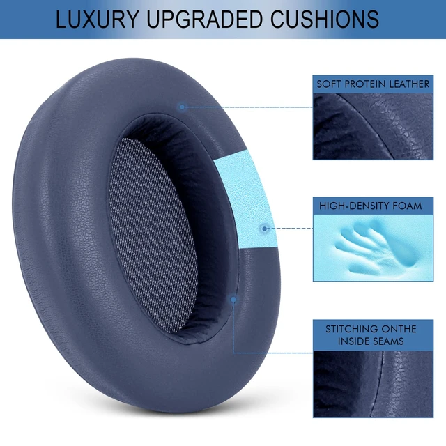 Alt view image 3 of 7 - Ear Pads Replacement for Sony WH-XB910N Headphones, Blue Earpads Ear Cushions for Sony WH-XB910N, Protein Leather, High-Density Memory Foam, Noise Isolation