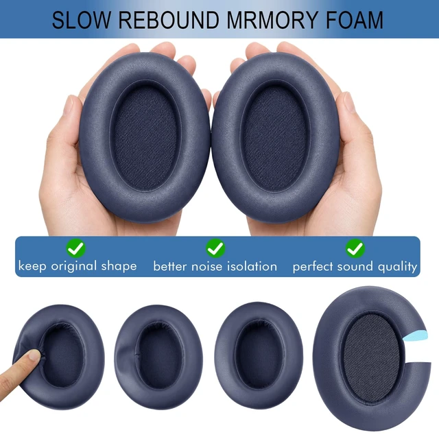 Alt view image 4 of 7 - Ear Pads Replacement for Sony WH-XB910N Headphones, Blue Earpads Ear Cushions for Sony WH-XB910N, Protein Leather, High-Density Memory Foam, Noise Isolation