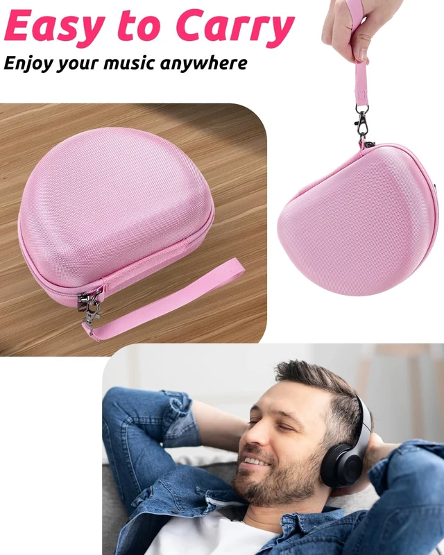 Alt view image 7 of 7 - Hard Storage Case Compatible with Skullcandy Crusher Over-Ear Headphones, for TOZO HT3 Headphones and More Foldable Headset, Travel Carrying Bag. (Case Only)-Pink