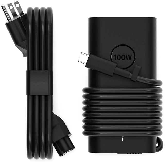 Main image of 100W Dell USB C Charger for Latitude Precision Laptops Fast charging power adapter with built-in USB-C cable, compatible with Dell Inspiron, Latitude and Precision laptops