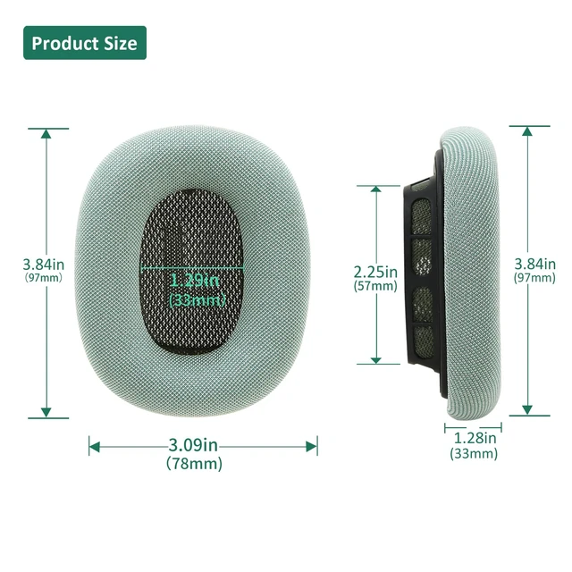 Alt view image 3 of 7 - Replacement Gel Ear Cushions for Apple AirPods Max 1, Mesh Fabric Covered Ear Pads & Silicone & Memory Foam and Magnet (Green)