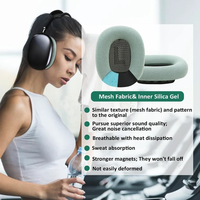 Alt view image 5 of 7 - Replacement Gel Ear Cushions for Apple AirPods Max 1, Mesh Fabric Covered Ear Pads & Silicone & Memory Foam and Magnet (Green)
