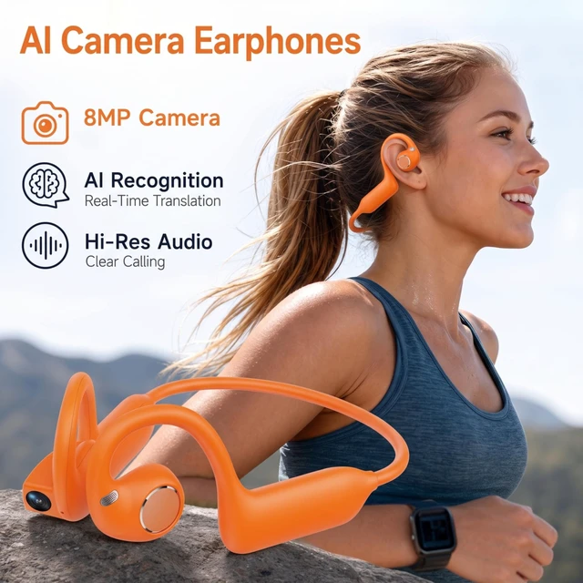 Alt view image 4 of 7 - Bone Conduction Headphones with Camera,Comfort Fit,Hands-Free POV Camera AI Translation Headphones,Open Ear Wireless Headphones with Hi-Fi Sound,Camera Headphones for Travel,Cycling,Running