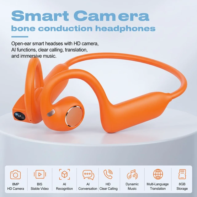 Alt view image 6 of 7 - Bone Conduction Headphones with Camera,Comfort Fit,Hands-Free POV Camera AI Translation Headphones,Open Ear Wireless Headphones with Hi-Fi Sound,Camera Headphones for Travel,Cycling,Running