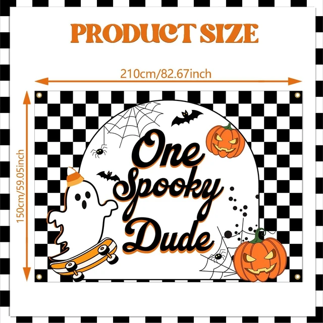 Alt view image 3 of 6 - One Spooky Dude Backdrop Halloween 1st Birthday Party Decorations Halloween Spooky Ghost Photography Background Photo Booth Props,7 * 5Ft
