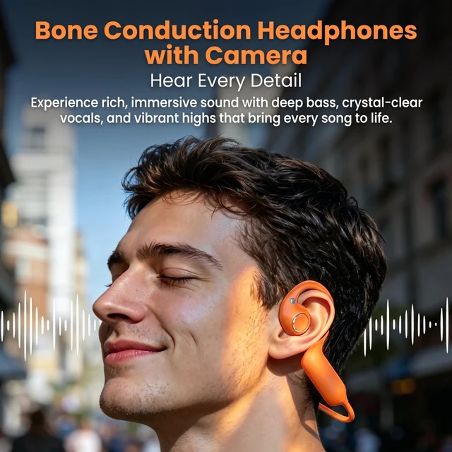 Alt view image 7 of 7 - Bone Conduction Headphones with Camera,Comfort Fit,Hands-Free POV Camera AI Translation Headphones,Open Ear Wireless Headphones with Hi-Fi Sound,Camera Headphones for Travel,Cycling,Running