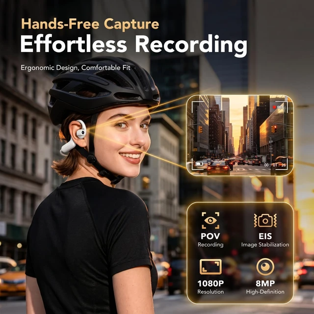 Alt view image 2 of 7 - Bone Conduction Headphones with Camera,Comfort Fit,Hands-Free POV Camera AI Translation Headphones,Open Ear Wireless Headphones with Hi-Fi Sound,Camera Headphones for Travel,Cycling,Running