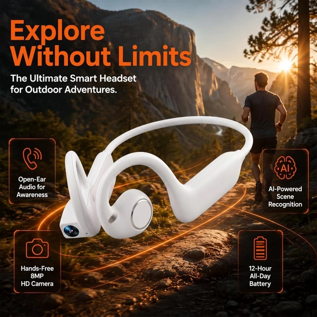 Alt view image 5 of 7 - Bone Conduction Headphones with Camera,Comfort Fit,Hands-Free POV Camera AI Translation Headphones,Open Ear Wireless Headphones with Hi-Fi Sound,Camera Headphones for Travel,Cycling,Running