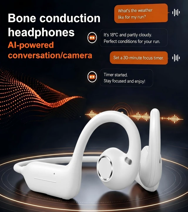 Alt view image 7 of 7 - Bone Conduction Headphones with Camera,Comfort Fit,Hands-Free POV Camera AI Translation Headphones,Open Ear Wireless Headphones with Hi-Fi Sound,Camera Headphones for Travel,Cycling,Running