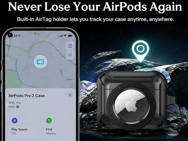 Alt view image 6 of 7 - for AirPods Pro 2 Case Hard Compatible with AirPods Pro 2nd/1st Generation Case with Air-tag Cute 2 in 1 Air-tag and Airpod Pro Cases for Airpod Pro 2/1 for Man Women(Black)