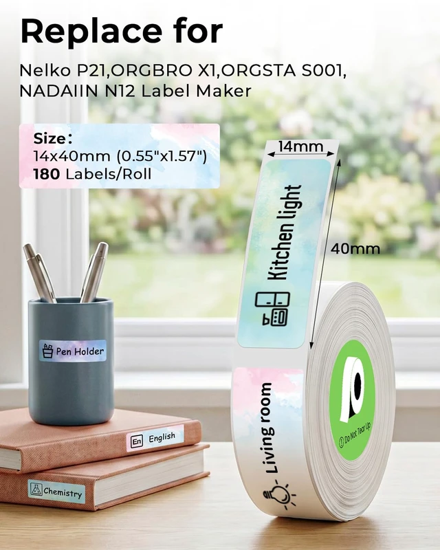 Alt view image 2 of 7 - 3 Rolls Compatible with Nelko P21 Label Maker Tape NDYIN N12, ORGBRO X1,ORGSTA S001,POLONO P31S Label Maker, Black on Colorful Starry Sky Patterns Sticker Thermal Label