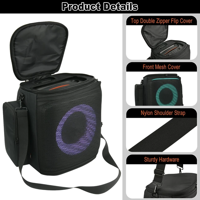 Alt view image 3 of 7 - Carrying Case Speaker Bag Compatible with JBL PartyBox Encore 2 Party Speaker, Protective Case Mesh Storage Bag with Shoulder Strap and Two Sides Accessories Pockets