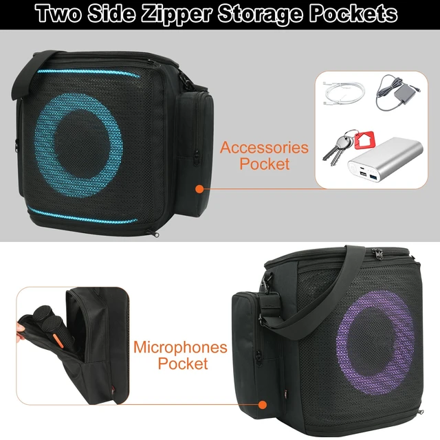Alt view image 4 of 7 - Carrying Case Speaker Bag Compatible with JBL PartyBox Encore 2 Party Speaker, Protective Case Mesh Storage Bag with Shoulder Strap and Two Sides Accessories Pockets