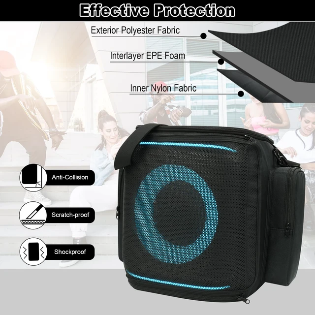 Alt view image 5 of 7 - Carrying Case Speaker Bag Compatible with JBL PartyBox Encore 2 Party Speaker, Protective Case Mesh Storage Bag with Shoulder Strap and Two Sides Accessories Pockets