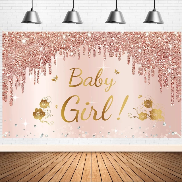 Main image of Baby Shower Decorations Baby Girl Banner Backdrop Party Decorations Baby Girl Shower Sign Party Supplies, Pink Rose Gold Baby Shower Poster Background Photo Booth Props Decor