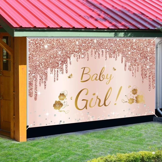 Alt view image 4 of 6 - Baby Shower Decorations Baby Girl Banner Backdrop Party Decorations Baby Girl Shower Sign Party Supplies, Pink Rose Gold Baby Shower Poster Background Photo Booth Props Decor