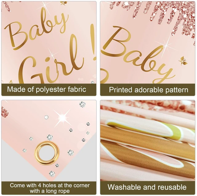 Alt view image 6 of 6 - Baby Shower Decorations Baby Girl Banner Backdrop Party Decorations Baby Girl Shower Sign Party Supplies, Pink Rose Gold Baby Shower Poster Background Photo Booth Props Decor