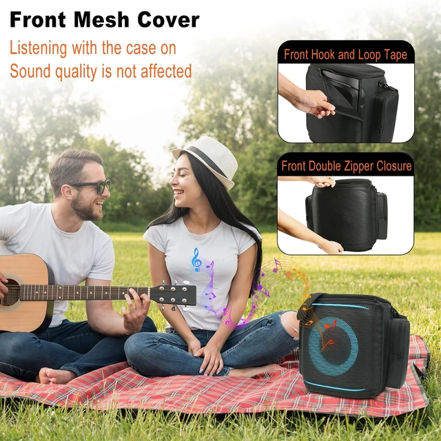 Alt view image 7 of 7 - Carrying Case Speaker Bag Compatible with JBL PartyBox Encore 2 Party Speaker, Protective Case Mesh Storage Bag with Shoulder Strap and Two Sides Accessories Pockets