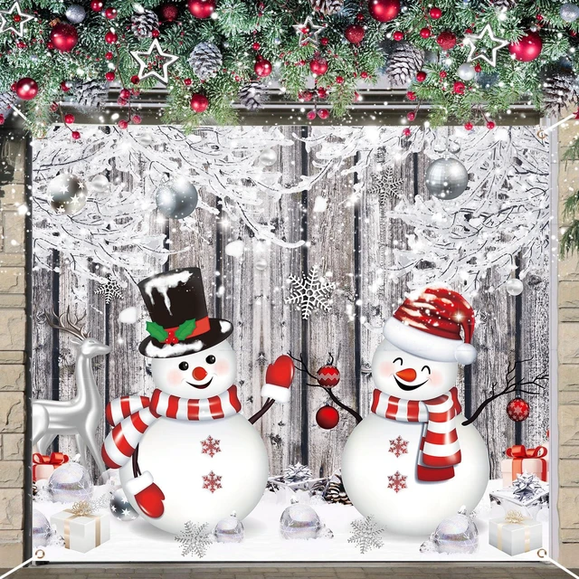 Main image of Christmas Garage Door Cover 3.6 x 4.3 ft, Snowman Banner Winter Snowman Design, Weatherproof Material Outdoor Indoor, Easy Installation, Winter Front Yard Display