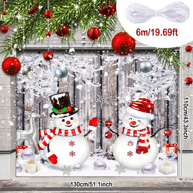 Alt view image 2 of 6 - Christmas Garage Door Cover 3.6 x 4.3 ft, Snowman Banner Winter Snowman Design, Weatherproof Material Outdoor Indoor, Easy Installation, Winter Front Yard Display