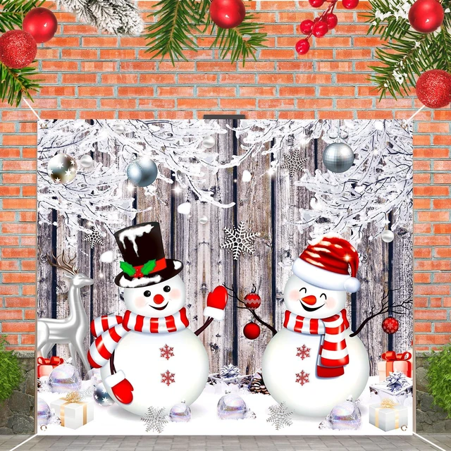 Alt view image 4 of 6 - Christmas Garage Door Cover 3.6 x 4.3 ft, Snowman Banner Winter Snowman Design, Weatherproof Material Outdoor Indoor, Easy Installation, Winter Front Yard Display