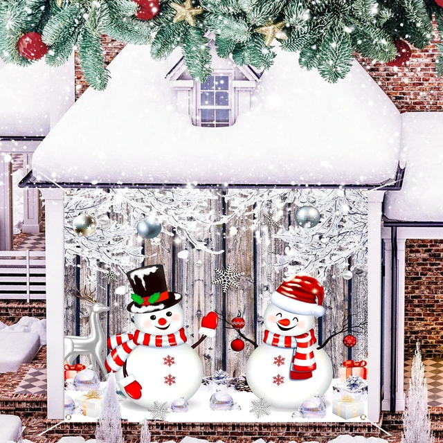 Alt view image 5 of 6 - Christmas Garage Door Cover 3.6 x 4.3 ft, Snowman Banner Winter Snowman Design, Weatherproof Material Outdoor Indoor, Easy Installation, Winter Front Yard Display