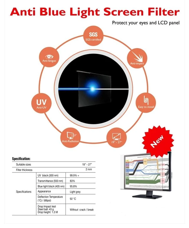 Alt view image 3 of 3 - 42-43 inch Anti-Blue Light TV Filter. Blue Light TV Screen Protector Panel (38.2 x 22.4 inch). Blocks Blue Light 380 to 495 nm. Fits LCD, LED, 4K OLED & QLED HDTV Displays