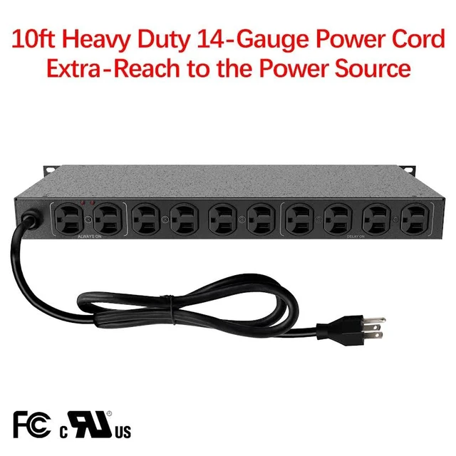 Alt view image 3 of 7 - 11-Outlet 2160J Rackmount Surge Protector PDU w/LED Lights & 10ft Cord, CPPDU511