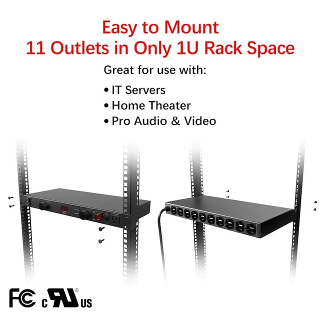 Alt view image 4 of 7 - 11-Outlet 2160J Rackmount Surge Protector PDU w/LED Lights & 10ft Cord, CPPDU511