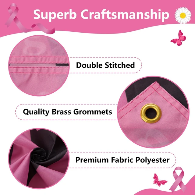 Alt view image 2 of 7 - Breast Cancer Awareness Month Banner 72" x 48" Decorations Pink Ribbon Butterfly Inspiring Words Hope Faith Strength Backdrop Phtotgraphy for Charity Activity Fundraising Gathering