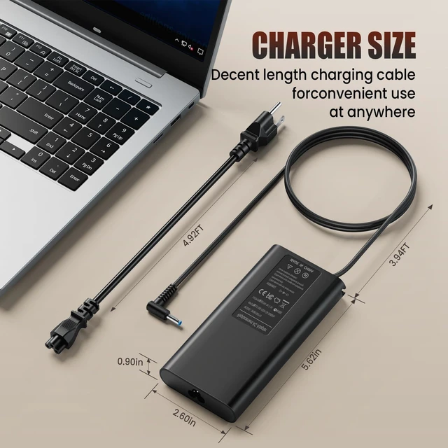 Alt view image 7 of 7 - 135W Laptop Charger for HP Pavilion Gaming 15-dk 15-ec 17-cd, OMEN 15-ax 15-ce (135W Only), Spectre x360 15-ch 15-df, Envy 15-ep - 4.5mm Blue Tip, L15534-001 TPN-DA11 TPN-LA13