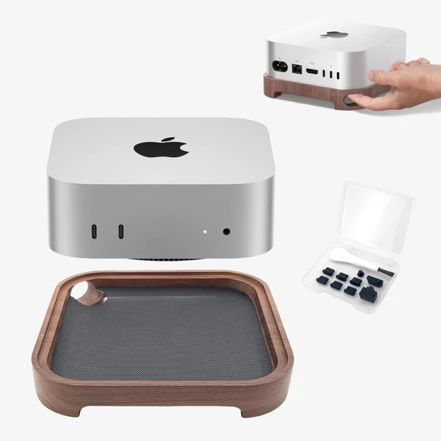 Main image of Mac mini M4 Pro Stand, Cooling Mount with Dust Filter Mesh, Added Port Dust Plugs - Latest Dustproof Dock, Wooden Cooling Stand for Mac mini M4 Accessories - Power Button Within Reach (Ultra)