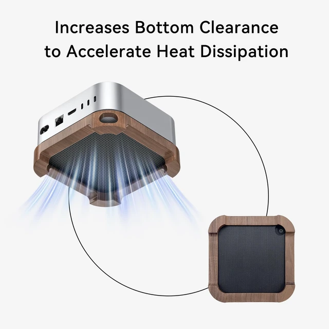 Alt view image 2 of 7 - Mac mini M4 Pro Stand, Cooling Mount with Dust Filter Mesh, Added Port Dust Plugs - Latest Dustproof Dock, Wooden Cooling Stand for Mac mini M4 Accessories - Power Button Within Reach (Ultra)