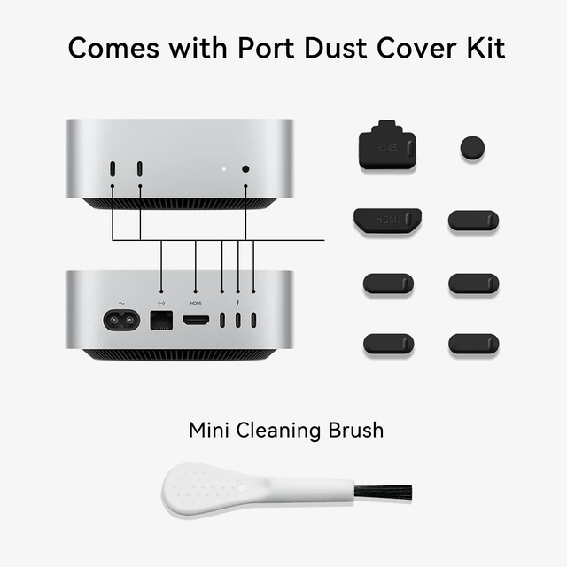 Alt view image 4 of 7 - Mac mini M4 Pro Stand, Cooling Mount with Dust Filter Mesh, Added Port Dust Plugs - Latest Dustproof Dock, Wooden Cooling Stand for Mac mini M4 Accessories - Power Button Within Reach (Ultra)
