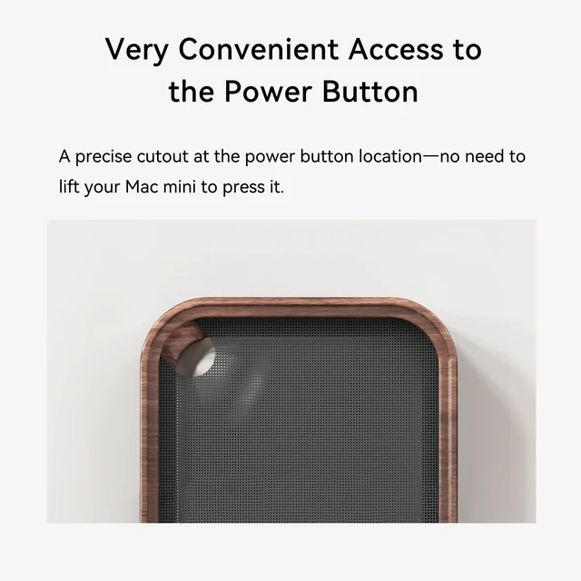 Alt view image 5 of 7 - Mac mini M4 Pro Stand, Cooling Mount with Dust Filter Mesh, Added Port Dust Plugs - Latest Dustproof Dock, Wooden Cooling Stand for Mac mini M4 Accessories - Power Button Within Reach (Ultra)