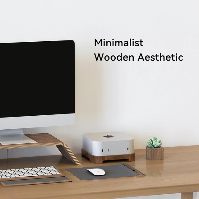 Alt view image 7 of 7 - Mac mini M4 Pro Stand, Cooling Mount with Dust Filter Mesh, Added Port Dust Plugs - Latest Dustproof Dock, Wooden Cooling Stand for Mac mini M4 Accessories - Power Button Within Reach (Ultra)