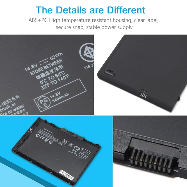 Alt view image 2 of 7 - BT04XL Laptop Battery Compatible for HP Elitebook Folio 9470 9470m 9480m Fit BT04 BT06 BT06XL BA06 BA06XL C8K21PA H4Q47AA 687945-001 696621-001 HSTNN-IB3Z HSTNN-DB3Z HSTNN-I10C 14.8V / 52Wh