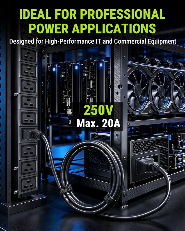 Alt view image 3 of 7 - UL Listed IEC C20 to IEC C19 Power Extension Cord, 12AWG 20A 250V, 12FT Heavy-Duty AC Power Cord Replacement for Rack Server, UPS, PDU, High-Power Computer, Network Data Center Equipment