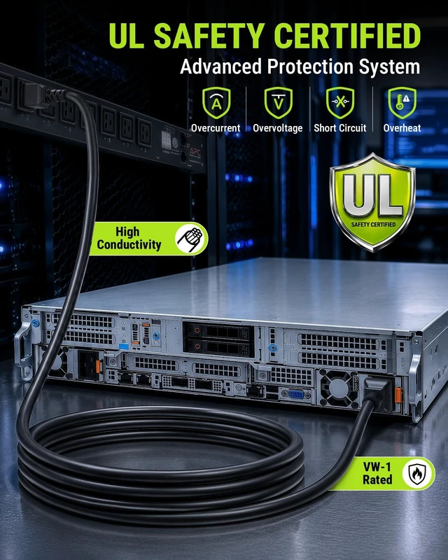 Alt view image 6 of 7 - UL Listed IEC C20 to IEC C19 Power Extension Cord, 12AWG 20A 250V, 12FT Heavy-Duty AC Power Cord Replacement for Rack Server, UPS, PDU, High-Power Computer, Network Data Center Equipment