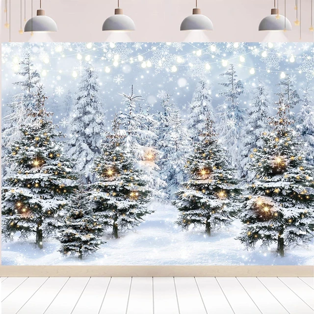 Main image of Winter Forest Backdrop Banner 10x8FT Christmas Tree Snowy Snowflake Wonderland Scene Background Winter Holiday Party Decorations Supplies Photo Props