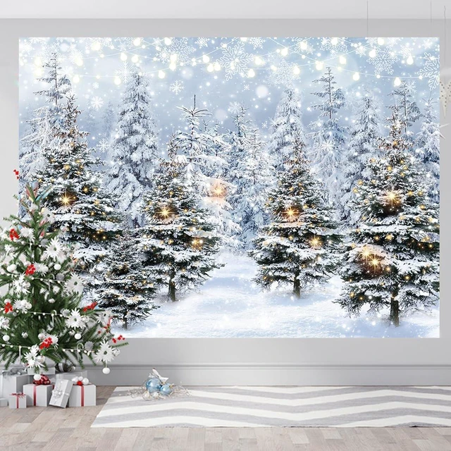 Alt view image 3 of 7 - Winter Forest Backdrop Banner 10x8FT Christmas Tree Snowy Snowflake Wonderland Scene Background Winter Holiday Party Decorations Supplies Photo Props