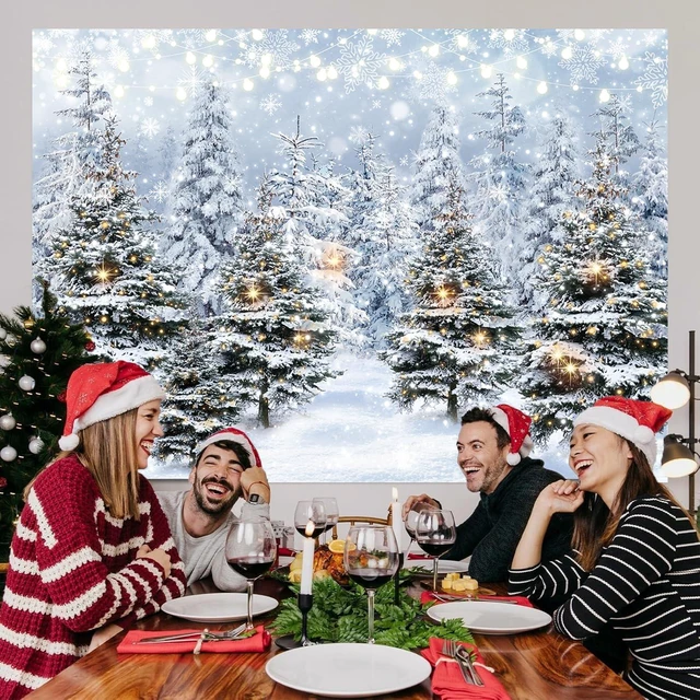 Alt view image 4 of 7 - Winter Forest Backdrop Banner 10x8FT Christmas Tree Snowy Snowflake Wonderland Scene Background Winter Holiday Party Decorations Supplies Photo Props