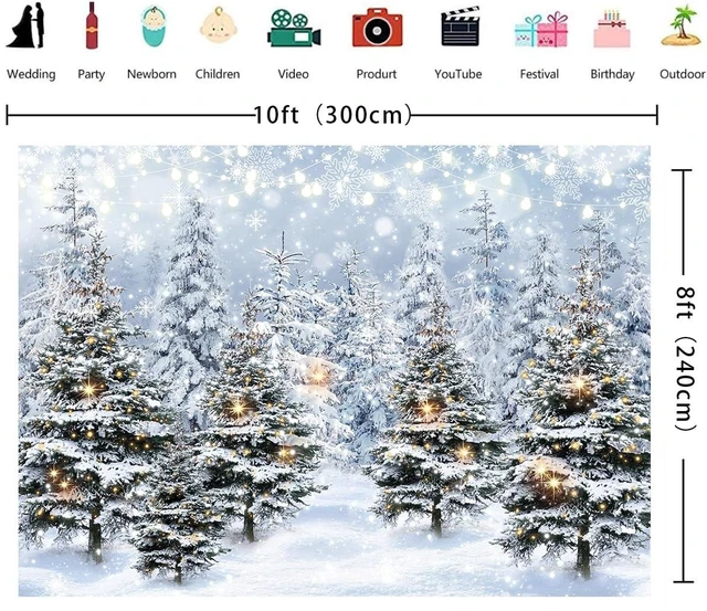 Alt view image 6 of 7 - Winter Forest Backdrop Banner 10x8FT Christmas Tree Snowy Snowflake Wonderland Scene Background Winter Holiday Party Decorations Supplies Photo Props