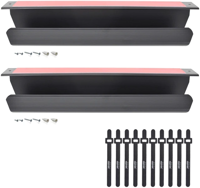 Main image of Cable Management Tray, Under-Desk, On-Wall or Side-of-Desk, 17x4x2.4, 2-PK, Hide & Organize Your Cables, Power Supplies and Power Strips, Bonus 10-Pk Cable Ties