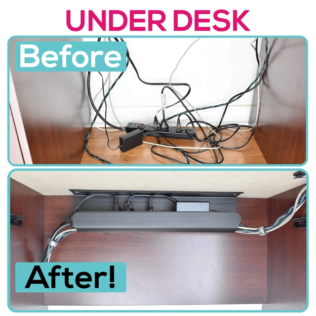 Alt view image 2 of 6 - Cable Management Tray, Under-Desk, On-Wall or Side-of-Desk, 17x4x2.4, 2-PK, Hide & Organize Your Cables, Power Supplies and Power Strips, Bonus 10-Pk Cable Ties